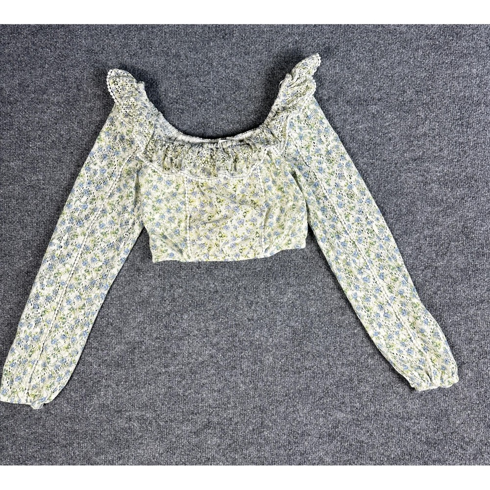 House Of Harlow Top Women XS Cottagecore Coquette Milkmaid Cropped Boho Romantic - Picture 1 of 8